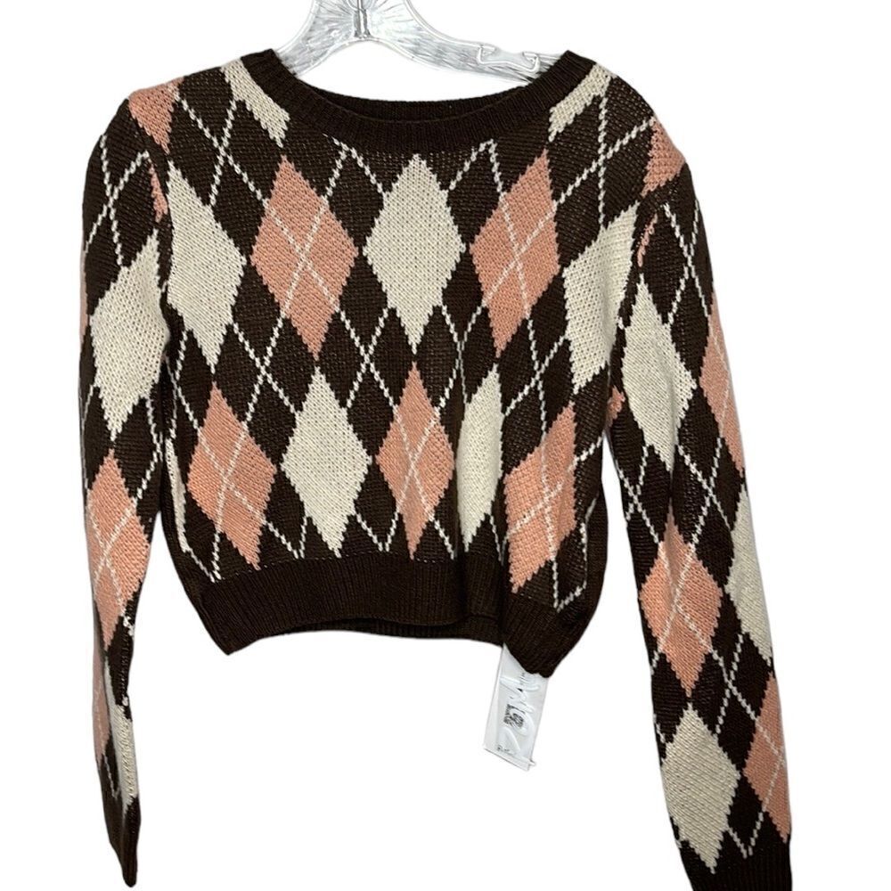Romwe Argyle Cropped Crewneck Sweater. Size Small.‎